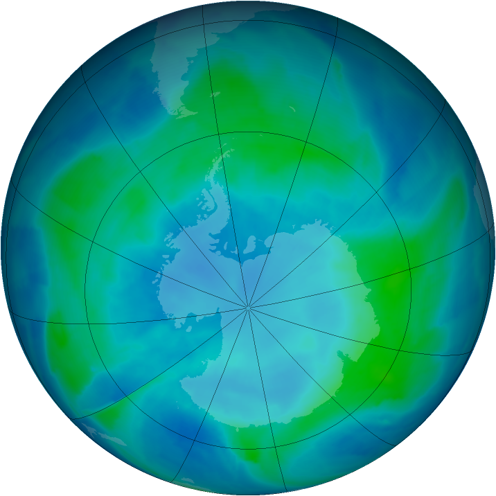 Antarctic ozone map for 13 February 2009